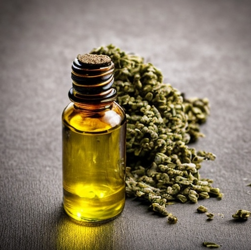 cbd oil in bottle & hemp seed