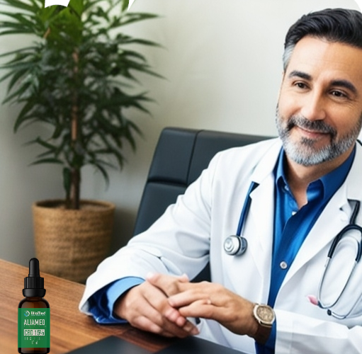 Dr with CBD oil drop on his table