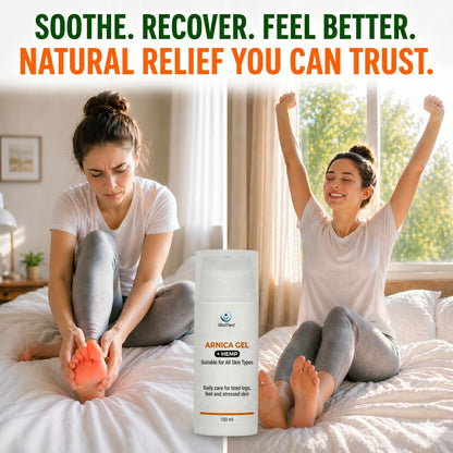 Arnica Gel with Hemp Oil, Soothing Body Gel for Tired Feet, Legs and Muscles – Revitalising Non-Greasy Body Moisturiser - 3 x 100 ml