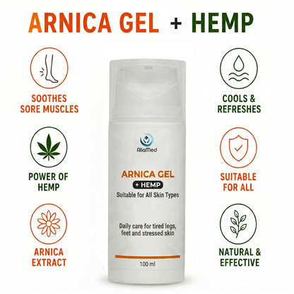 Arnica Gel with Hemp Oil, Soothing Body Gel for Tired Feet, Legs and Muscles – Revitalising Non-Greasy Body Moisturiser - 3 x 100 ml