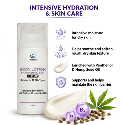 Lozione per il corpo Pantenolo 2,5% + CBD Isolate 100 ml, idratante