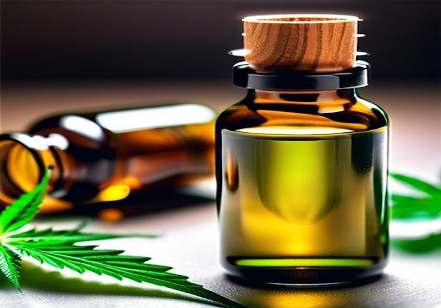 cbd oil in a bottle with hemp leaf