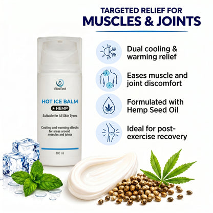 Hot Ice Balm with Hemp Oil - Cooling & Warming Muscle Massage Gel, Dual Action Recovery for Before & After Activity - 3 x 100 ml