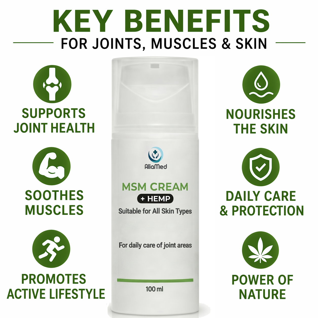 MSM Cream with Hemp Oil, Moisturising Massage Body Cream for Muscle & Joint Comfort, Fast Absorbing Non-Greasy Formula - 3 x 100 ml