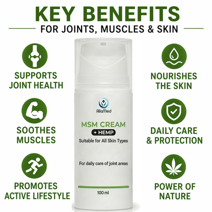 MSM Cream with Hemp Oil, Moisturising Massage Body Cream for Muscle & Joint Comfort, Fast Absorbing Non-Greasy Formula - 3 x 100 ml