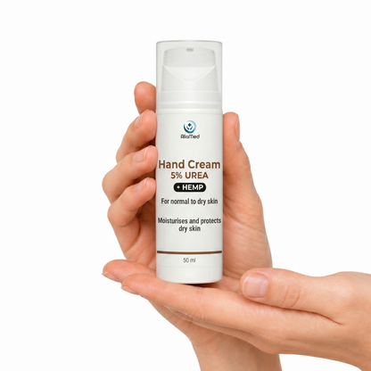 Urea Cream 5% with Hemp Oil, Moisturising & Nourishing Hand Cream, Fast Absorbing Non Greasy Formula for Dry Hands - 50 ml - 3 x 50 ml