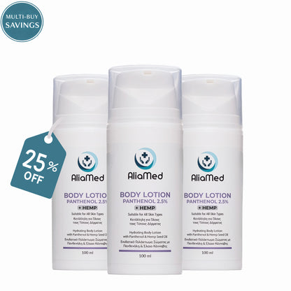 3x CBD Bodylotion Panthenol 2,5% + CBD Isolat 100ml – CBD Feuchtigkeitscreme