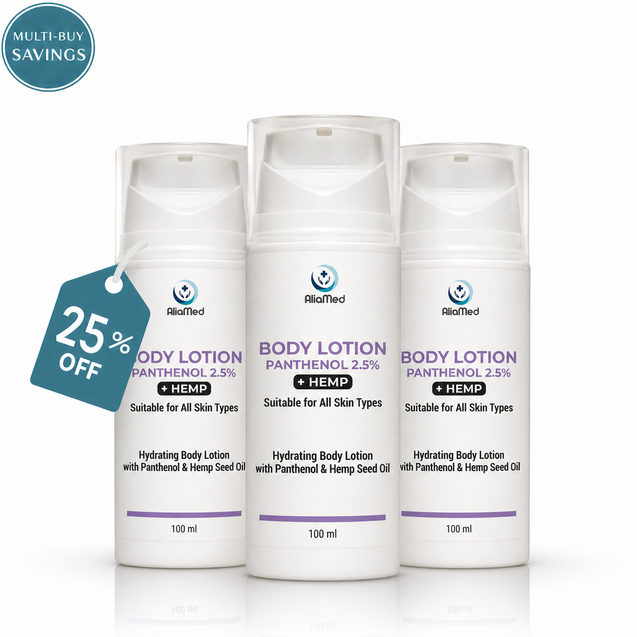 Body Lotion Panthenol 2.5% with Hemp Oil, Lightweight Moisturising & Hydrating Daily Body Moisturiser, Botanical Formula - 3 x 100 ml