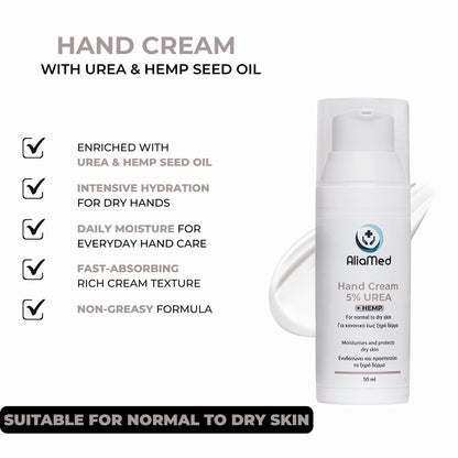Crema per le mani UREA 5% + CBD isolato 50ml, idratante mani secche