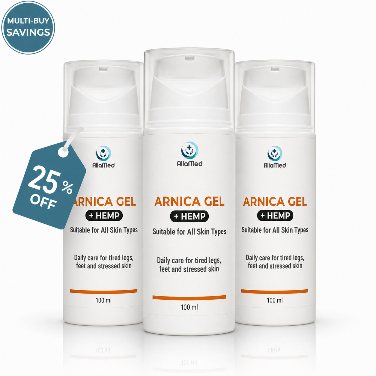 Arnica Gel with Hemp Oil, Soothing Body Gel for Tired Feet, Legs and Muscles – Revitalising Non-Greasy Body Moisturiser - 3 x 100 ml