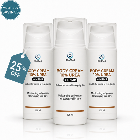 Urea Cream 10% with Hemp oil, for Very Dry Skin & Cracked Heels, Deep Moisturising Foot & Body Cream - 3 x 100 ml