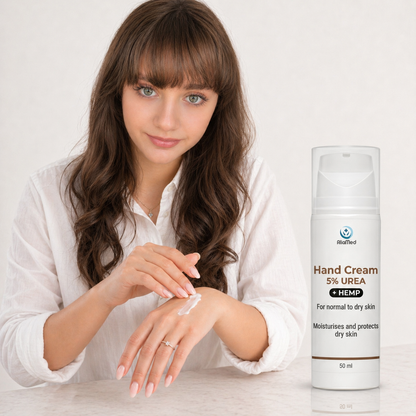 Urea Cream 5% with Hemp Oil, Moisturising & Nourishing Hand Cream, Fast Absorbing Non Greasy Formula for Dry Hands - 50 ml - 3 x 50 ml