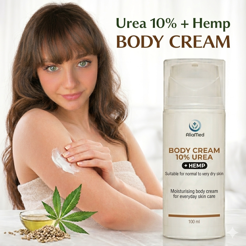 Urea Cream 10% with Hemp oil, for Very Dry Skin & Cracked Heels, Deep Moisturising Foot & Body Cream - 3 x 100 ml